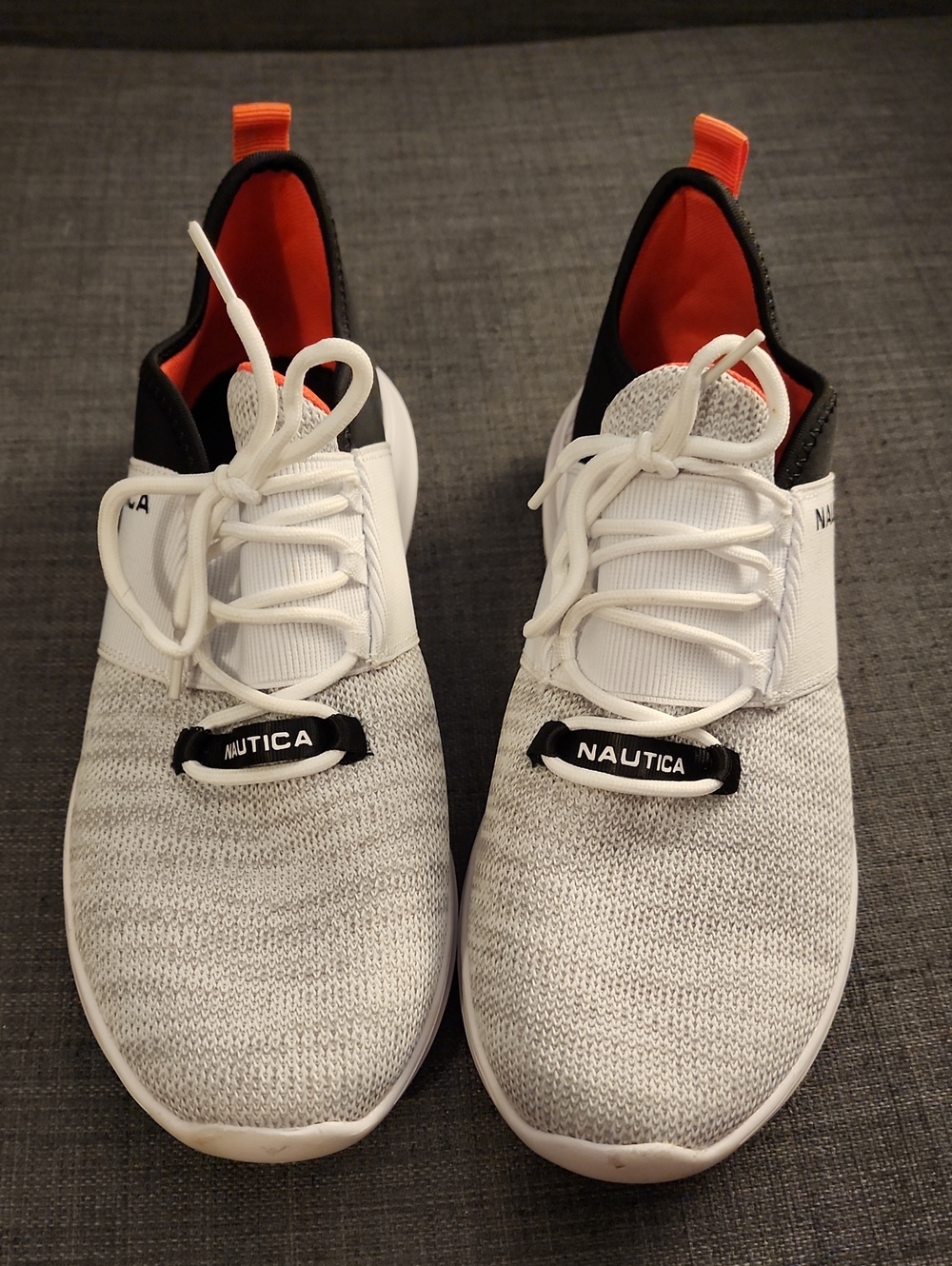 Nautica Women’s White & Black Knit Athletic Sneakers with Orange Heel Tabs